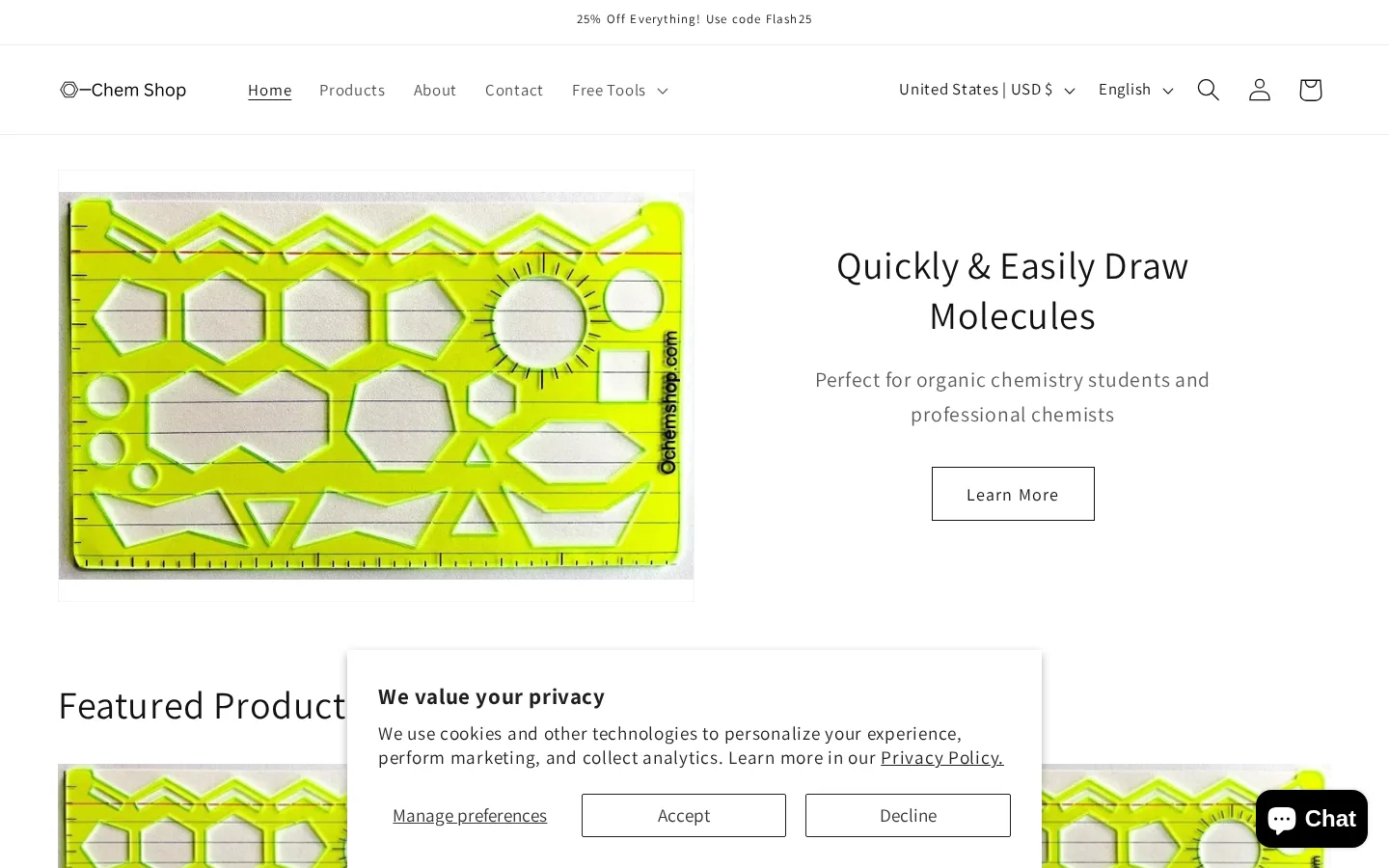 O-Chem Shop website hero screenshot